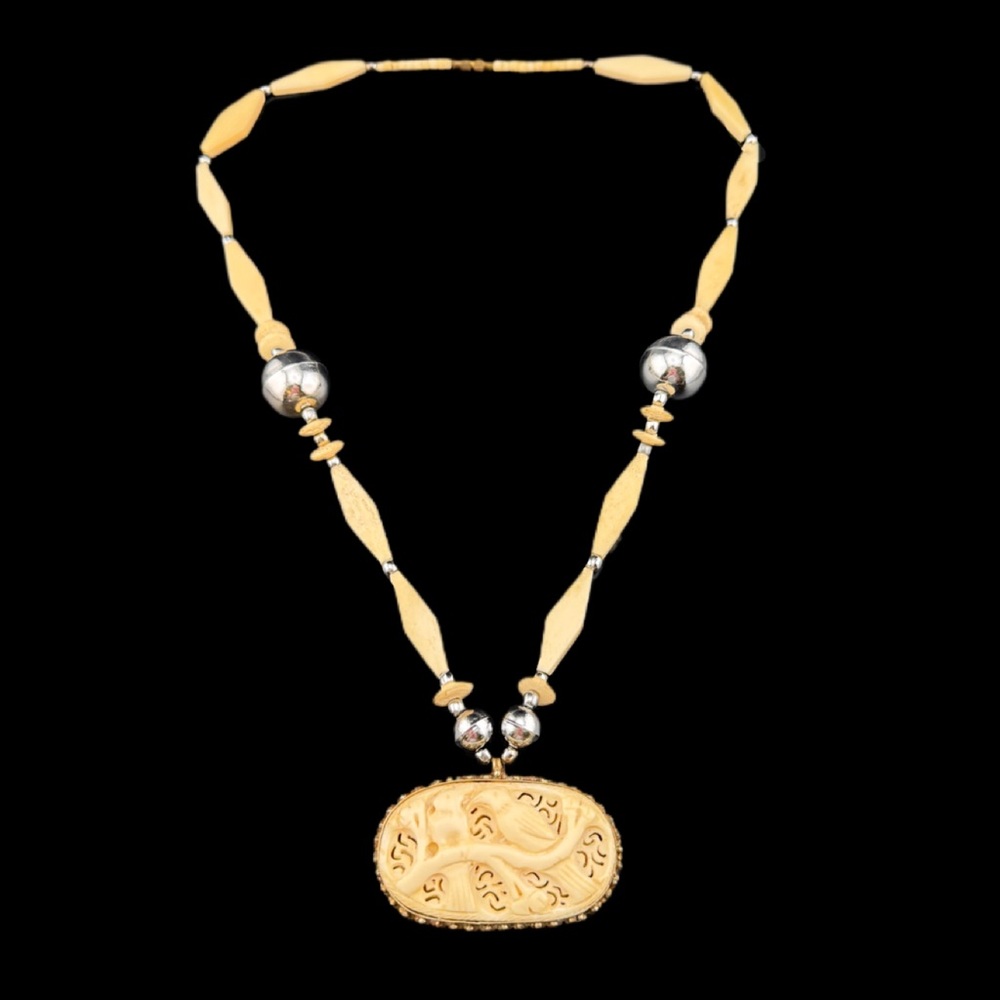 Vintage Carved Bone Tribal Necklace